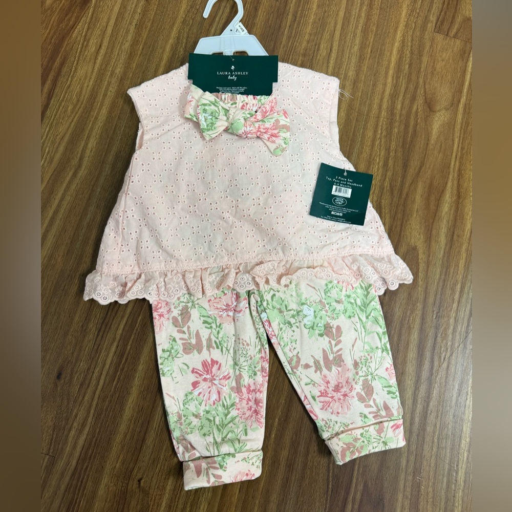 Laura Ashley Blush Pink and Green Floral Baby Set- NWT